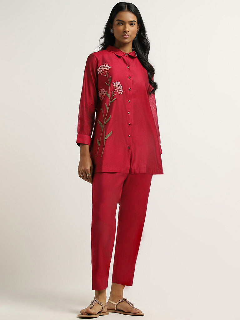 Vark Magenta Embroidered Tunic and Palazzos Set