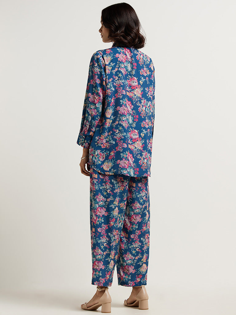 Vark Blue Floral Printed Tunic & Palazzos Set