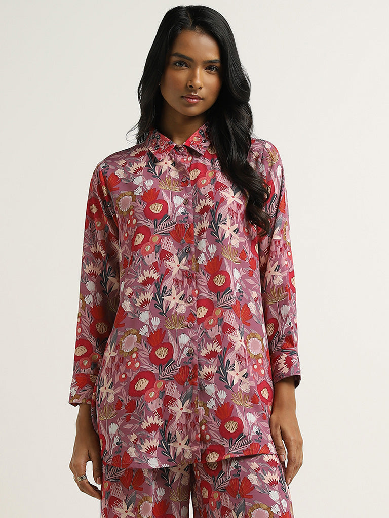 Vark Pink Floral Printed Tunic & Palazzos Set