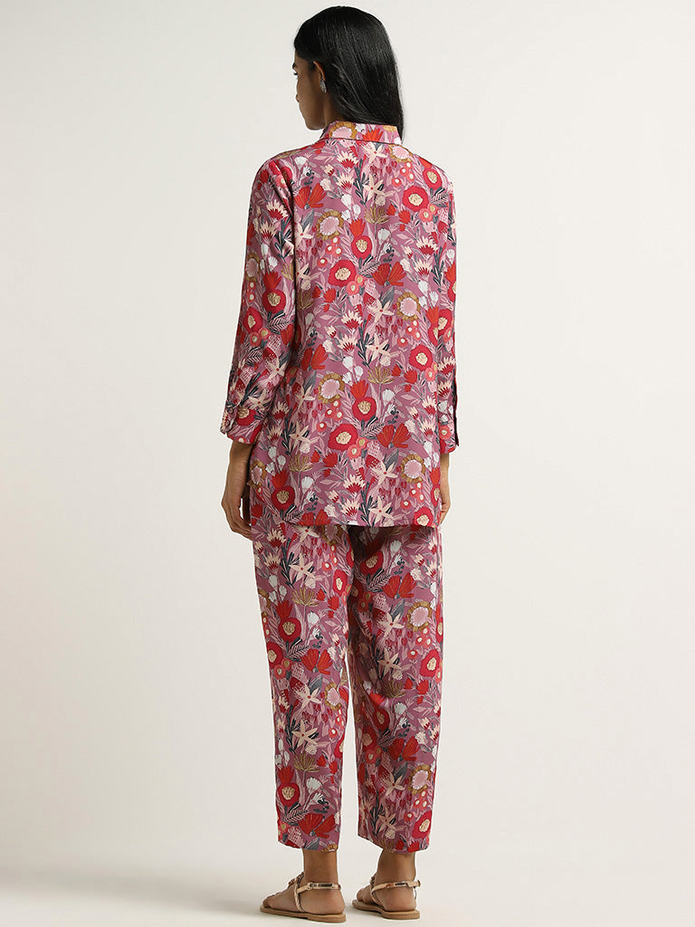 Vark Pink Floral Printed Tunic & Palazzos Set