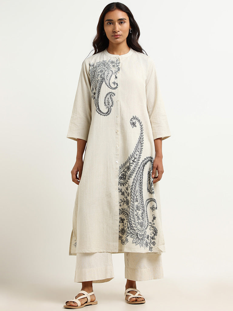 Utsa Off-White Paisley Kurta