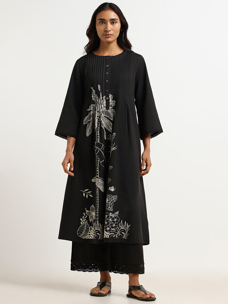 Utsa Black Printed Kurta