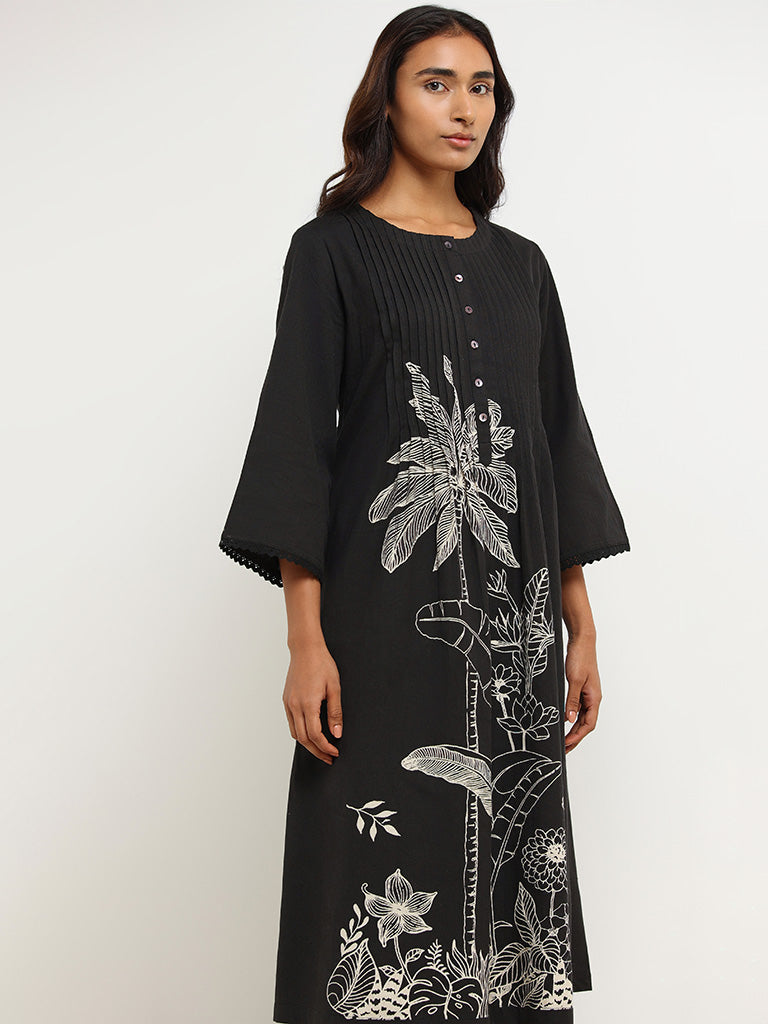 Utsa Black Printed Kurta