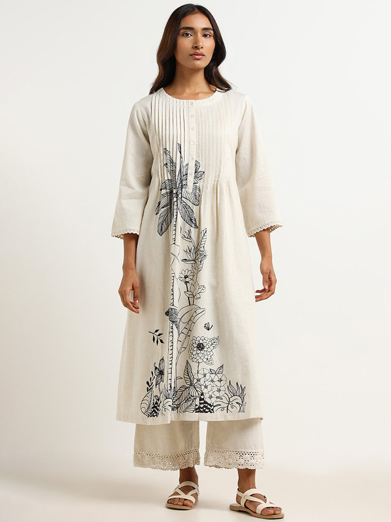 Utsa Off-White Printed Kurta