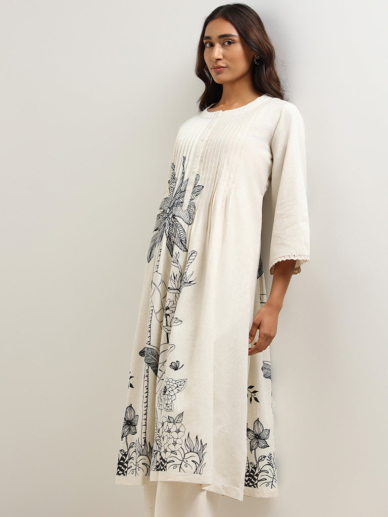 Utsa Off-White Printed Kurta