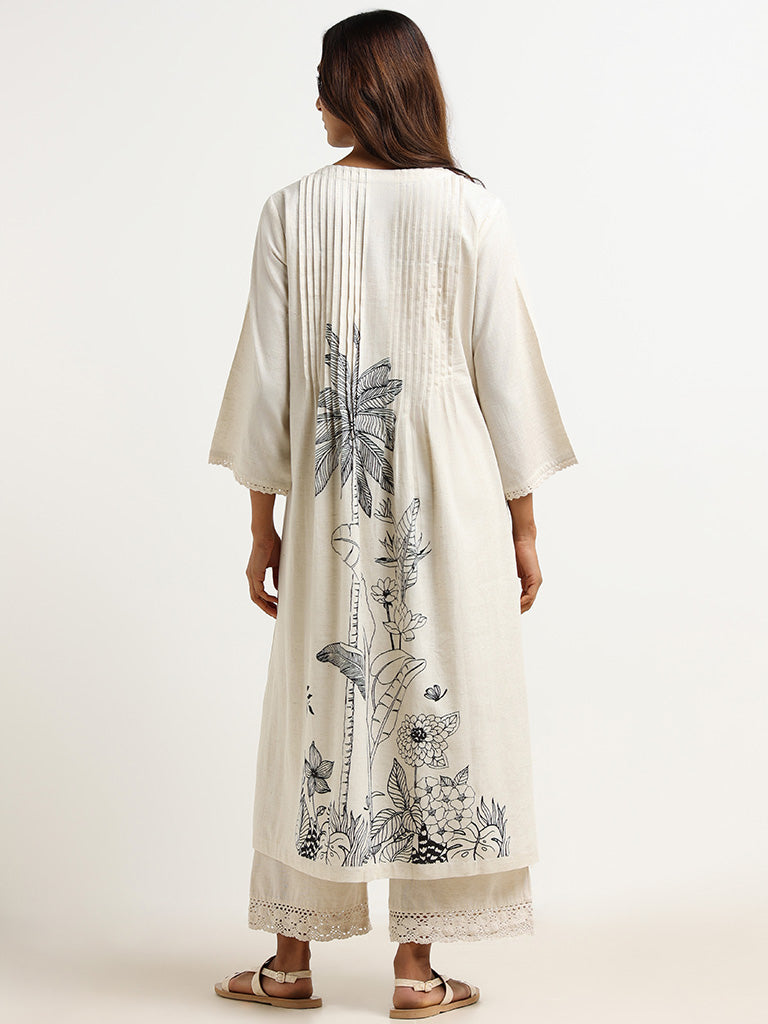 Utsa Off-White Printed Kurta