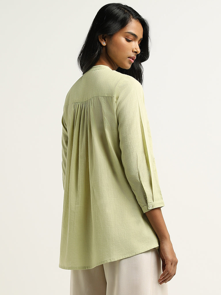 Utsa Green Mirror Embroidered Cotton Tunic