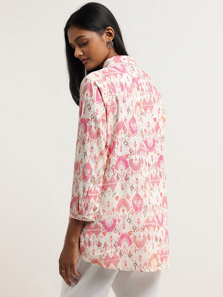 Utsa Pink Ikkat Printed Cotton Tunic