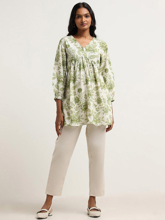 Utsa Green Floral Printed Cotton Tunic