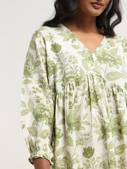 Utsa Green Floral Printed Cotton Tunic