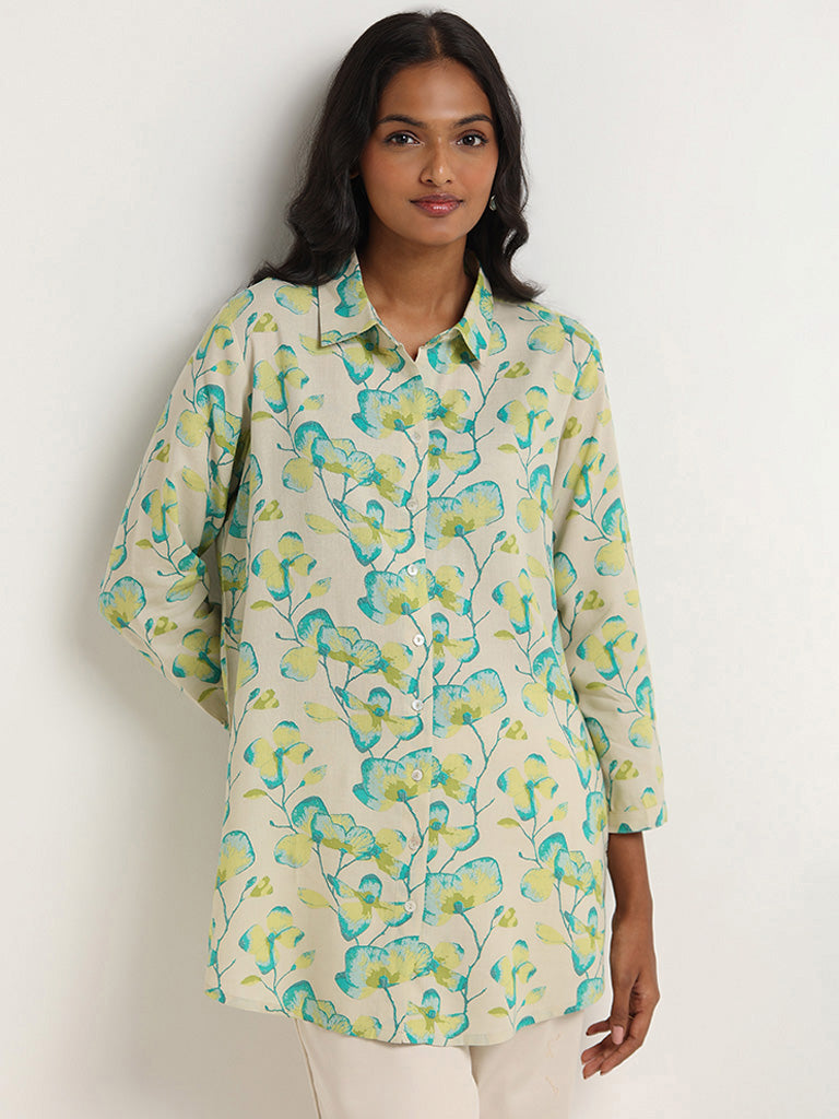 Utsa Green Floral Printed Cotton Tunic