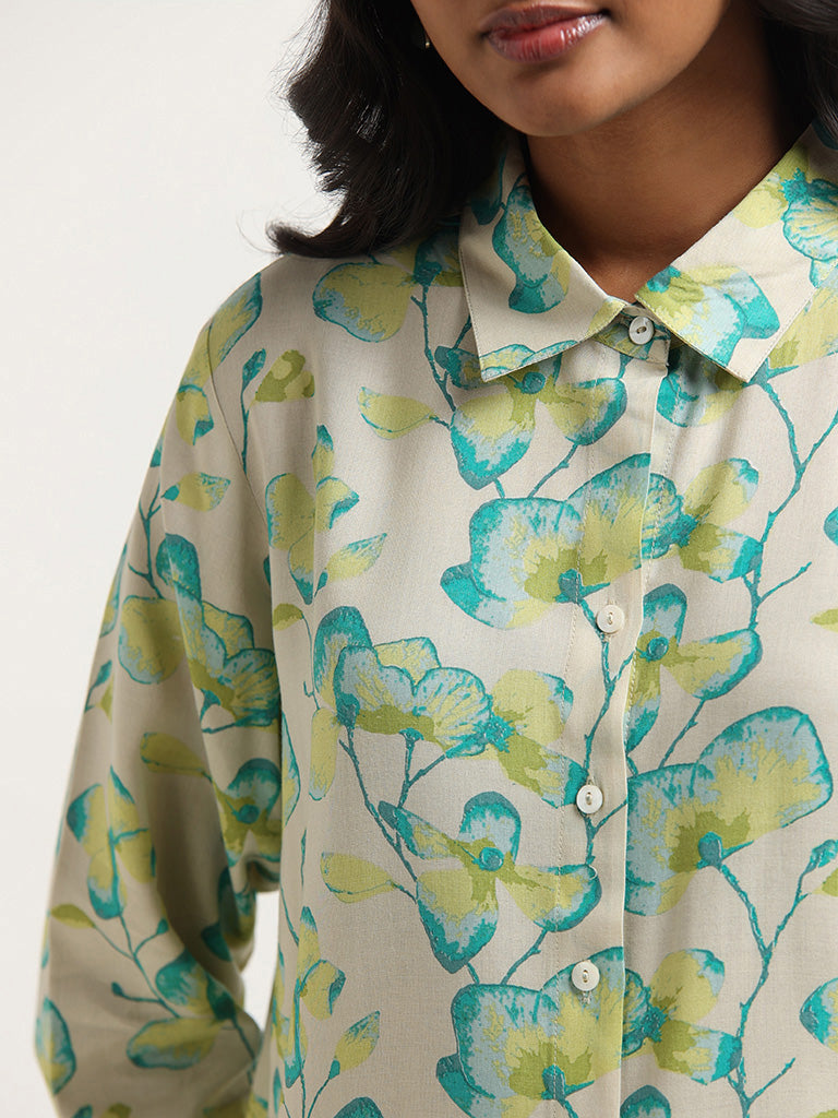 Utsa Green Floral Printed Cotton Tunic