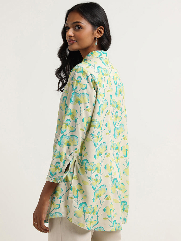 Utsa Green Floral Printed Cotton Tunic