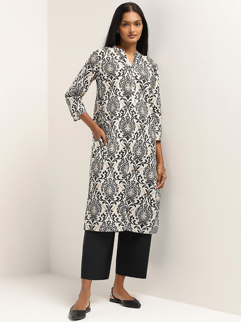 Utsa Blue Printed Cotton Kurta