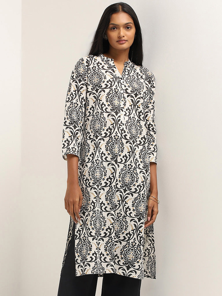 Utsa Blue Printed Cotton Kurta