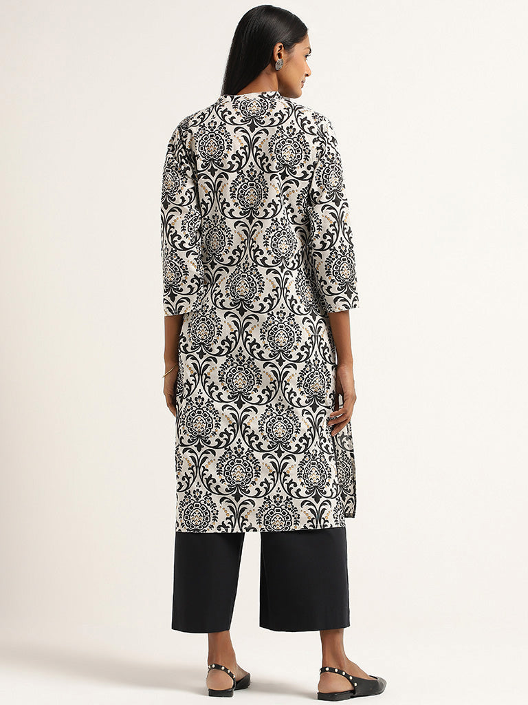 Utsa Blue Printed Cotton Kurta