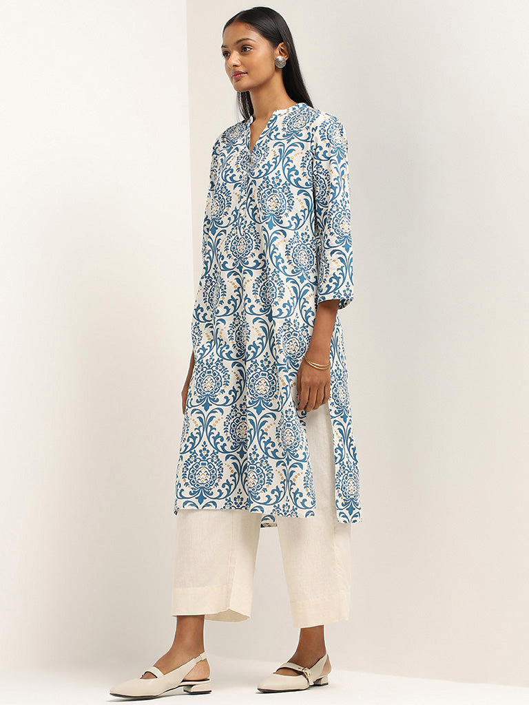 Utsa Pink Printed Cotton Kurta