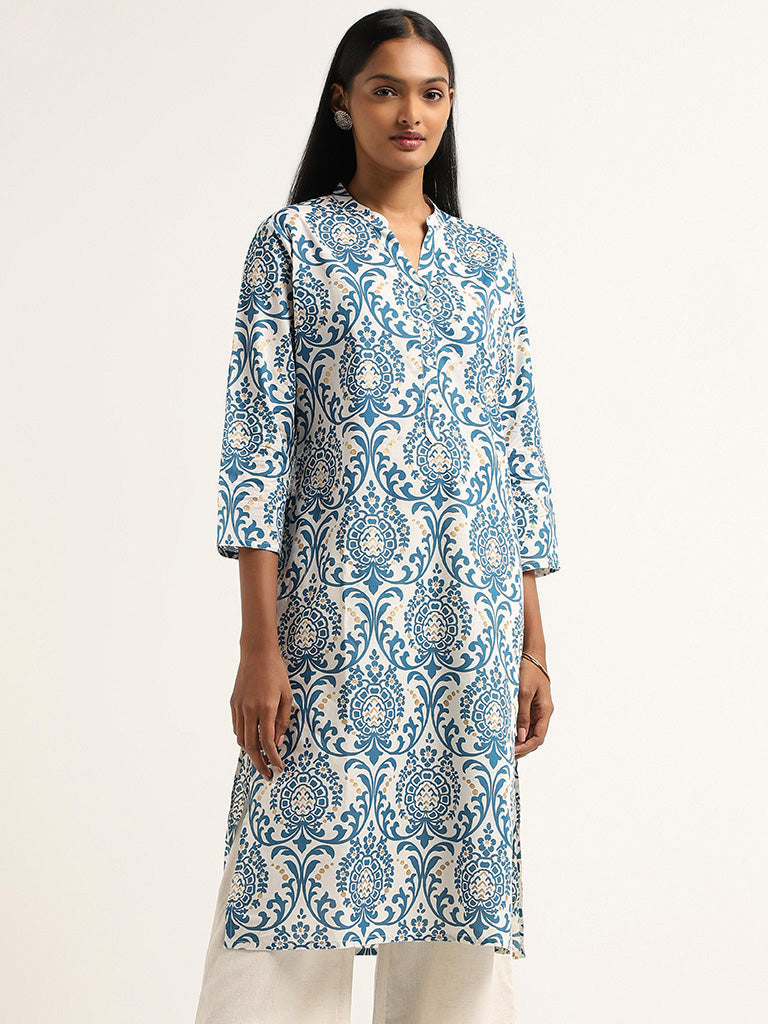 Utsa Pink Printed Cotton Kurta