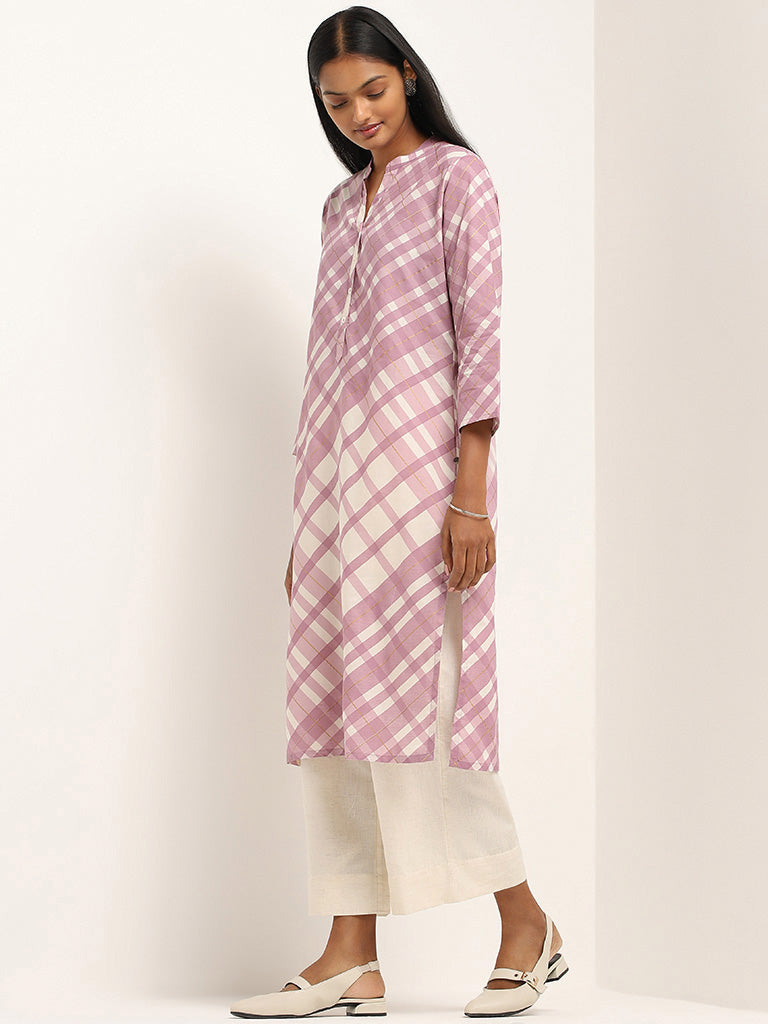 Utsa Purple Checked Kurta