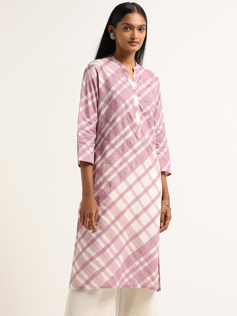 Utsa Purple Checked Kurta