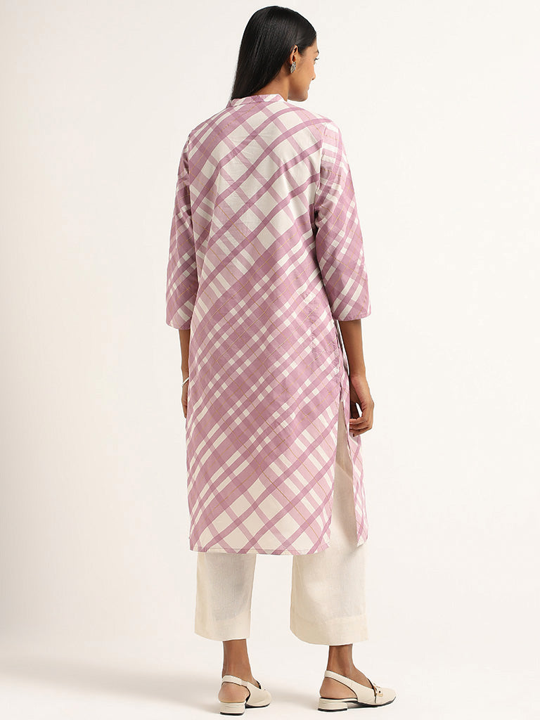 Utsa Purple Checked Kurta