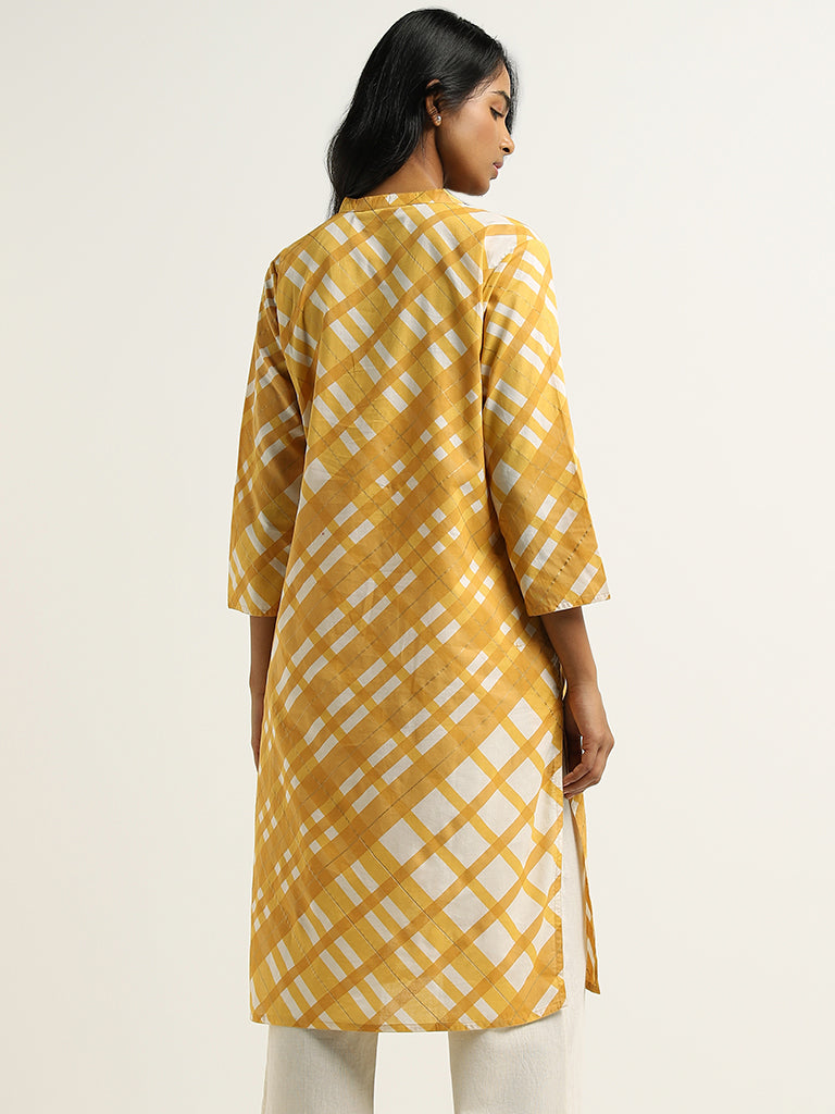 Utsa Yellow Checks Printed Cotton Kurta