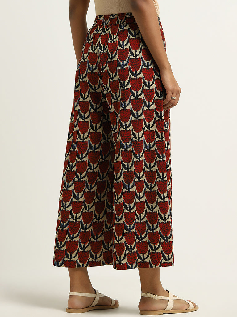 Utsa Red Floral Printed Palazzos