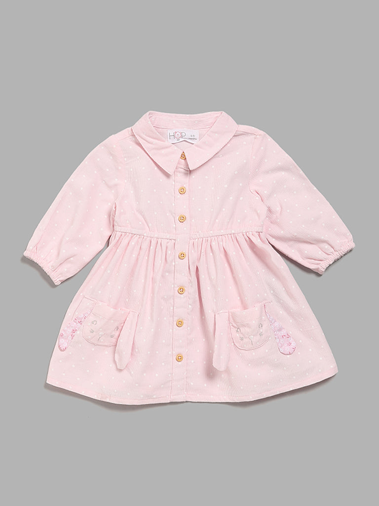 HOP Baby Light Pink Printed Button-Down Dress