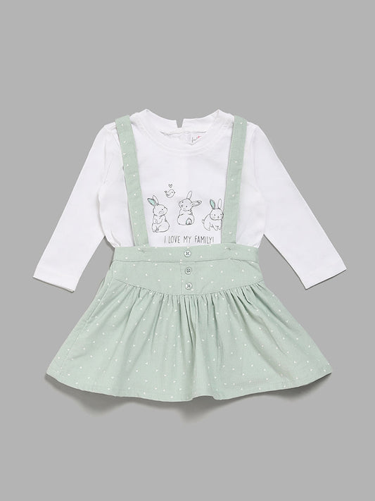 HOP Baby Mint Green Dungaree Skirt with T-Shirt