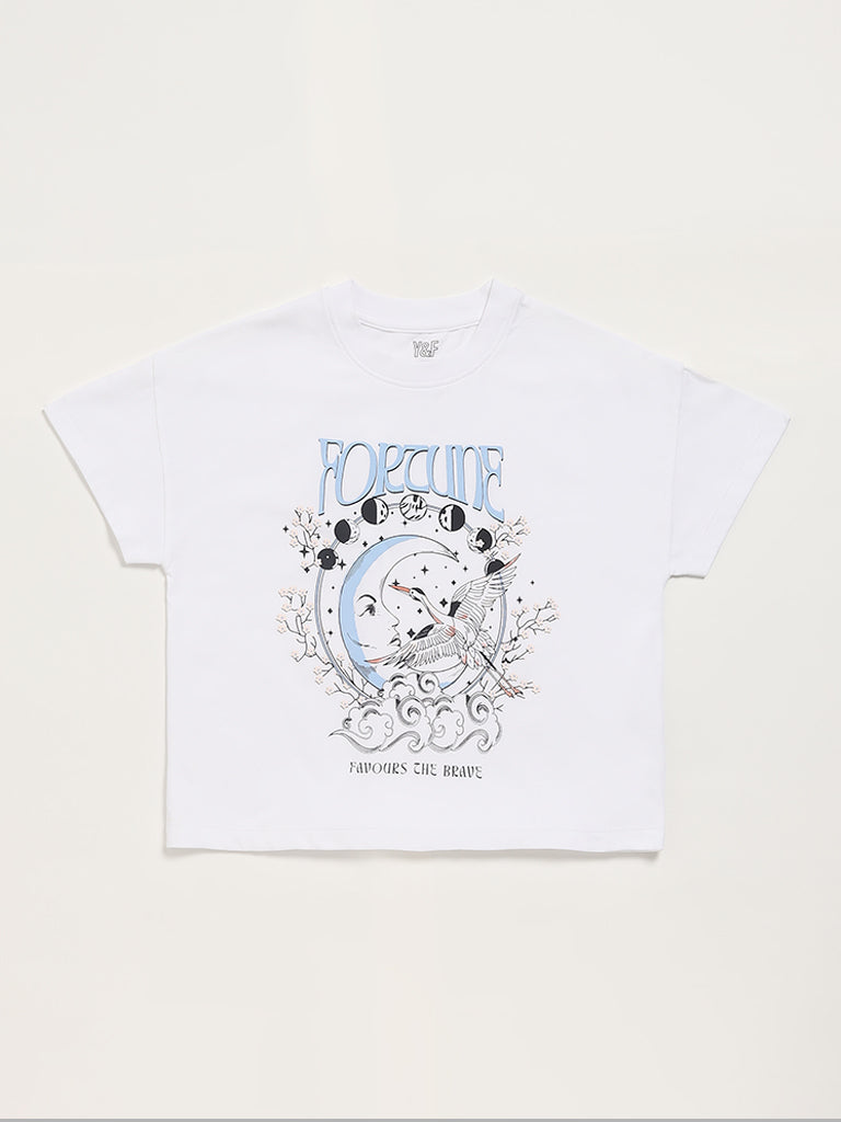 Y&F Kids Nature Print White T-Shirt