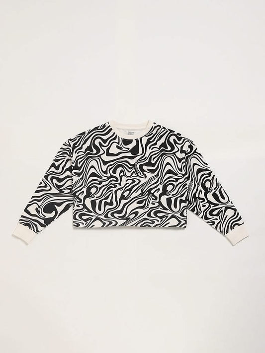 Y&F Kids Black & White Printed Sweatshirt