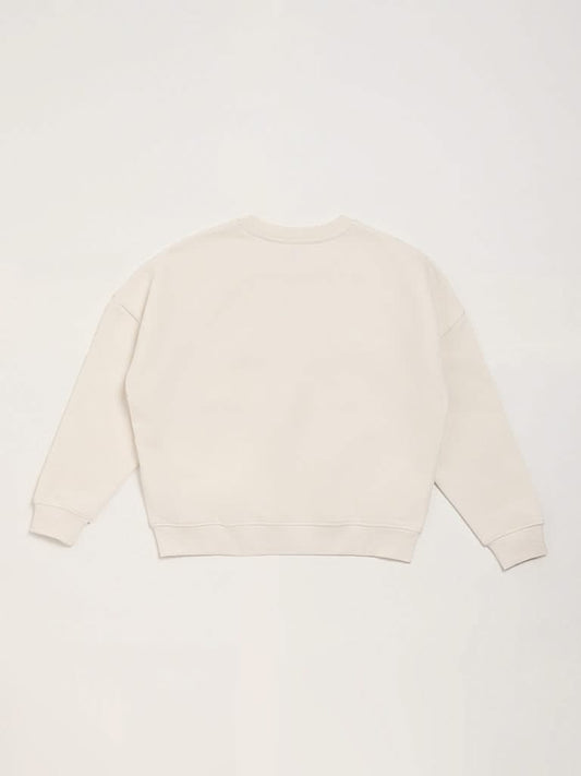 Y&F Kids Off White Printed Sweatshirt