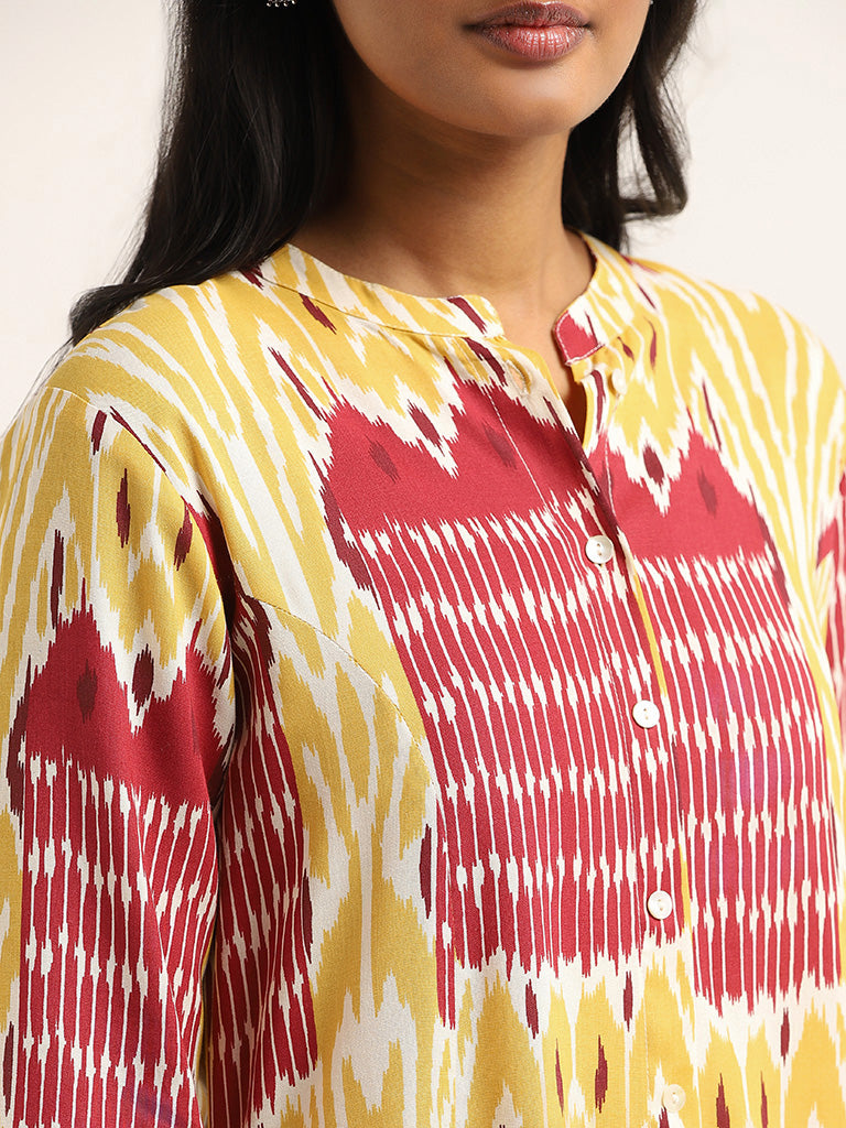 Utsa Yellow Ikkat Printed Cotton Kurta