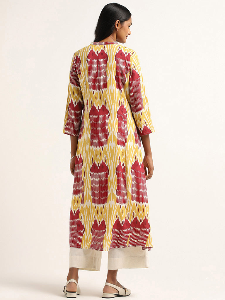 Utsa Yellow Ikkat Printed Cotton Kurta