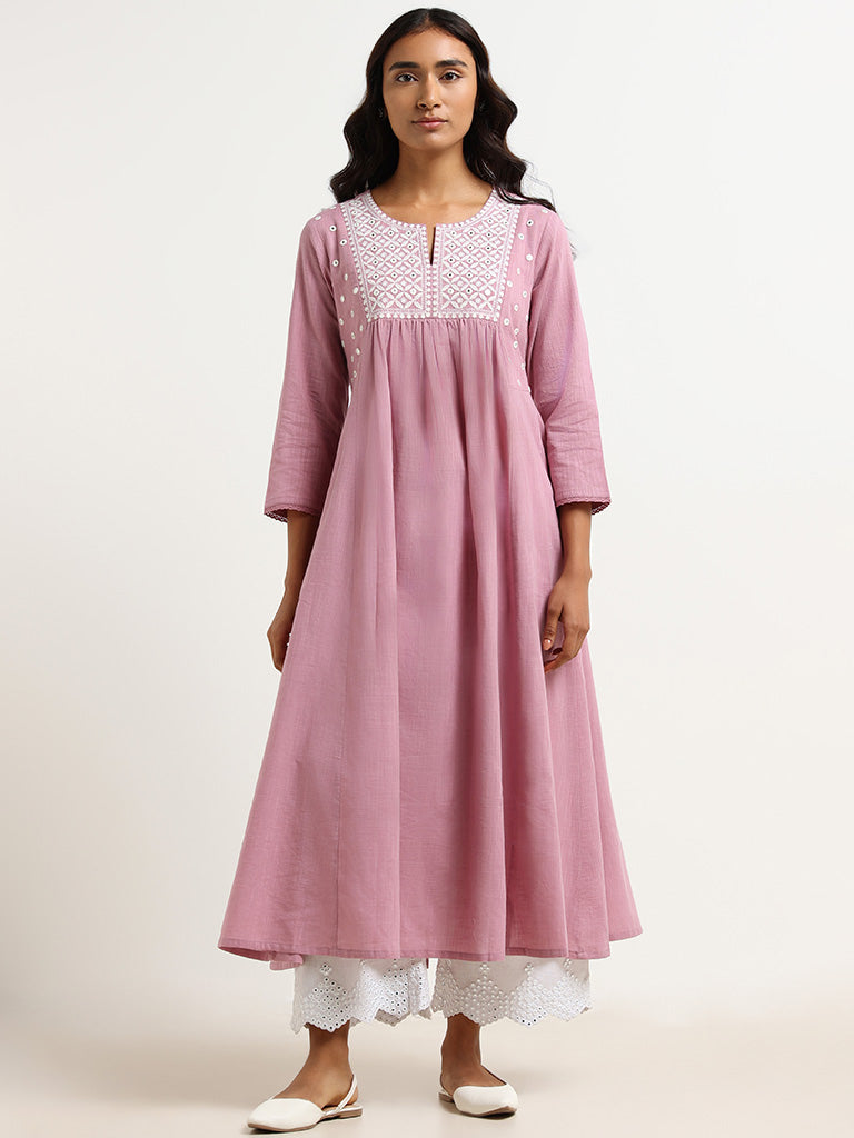 Utsa Pink Embroidered A-Line Kurta