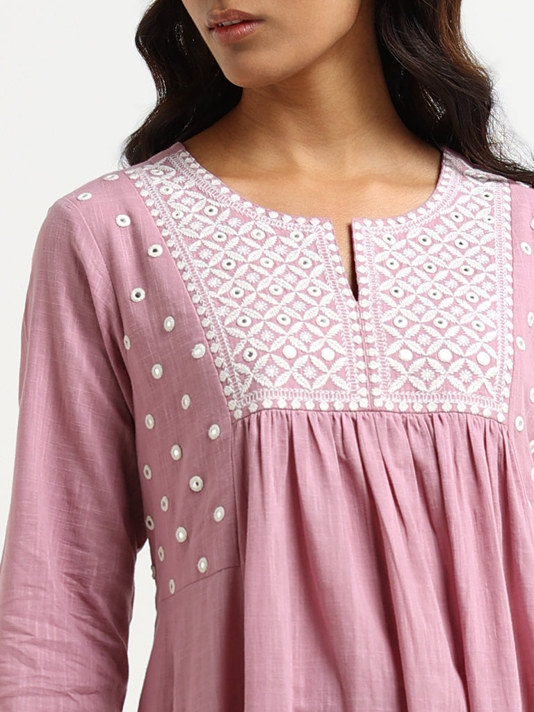 Utsa Pink Embroidered A-Line Kurta