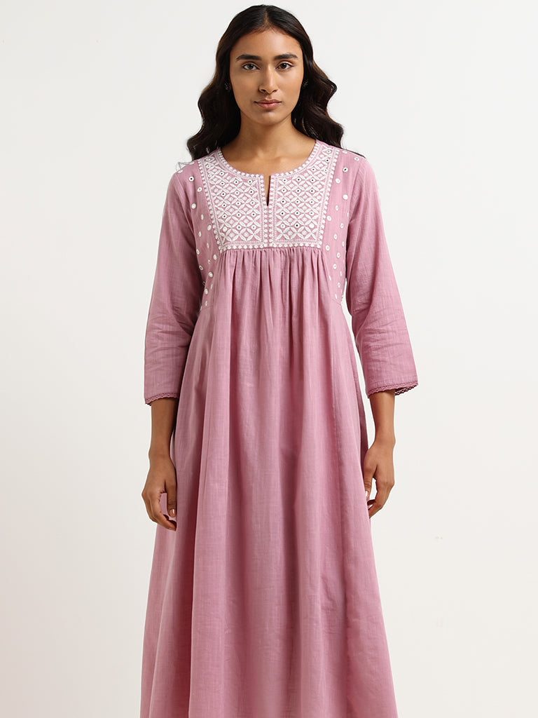 Utsa Pink Embroidered A-Line Kurta