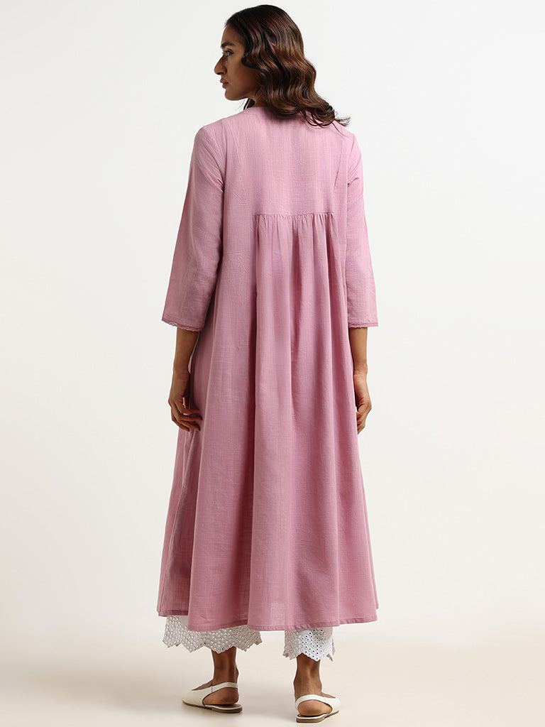 Utsa Pink Embroidered A-Line Kurta