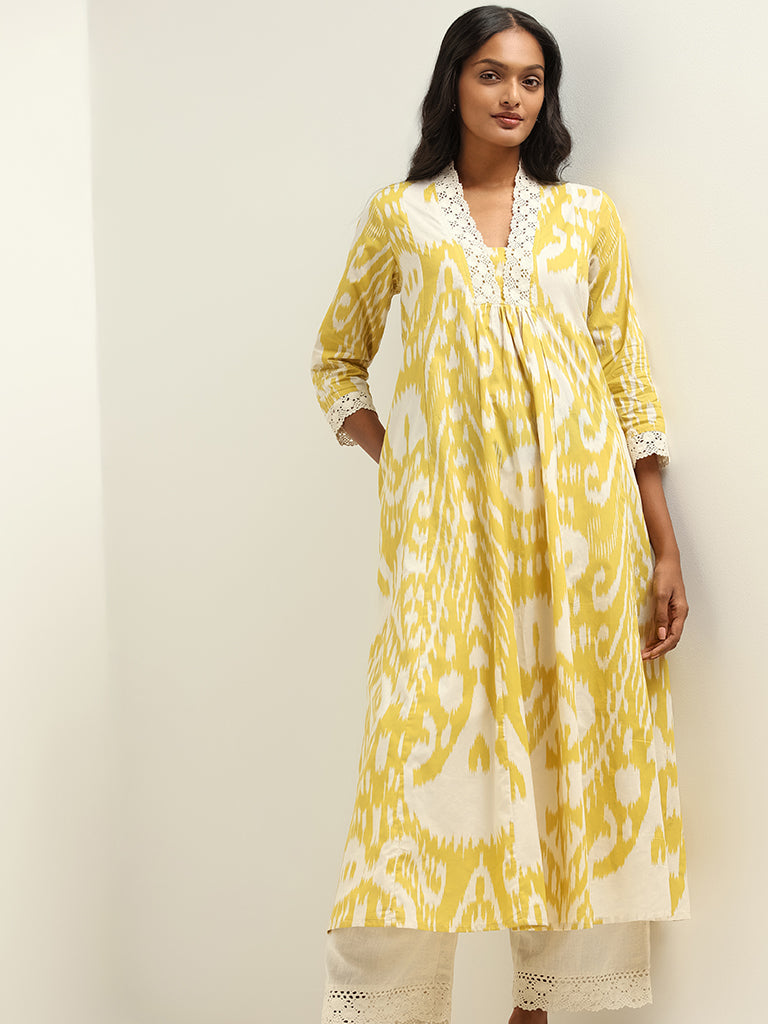 Utsa Yellow Ikkat Kurta