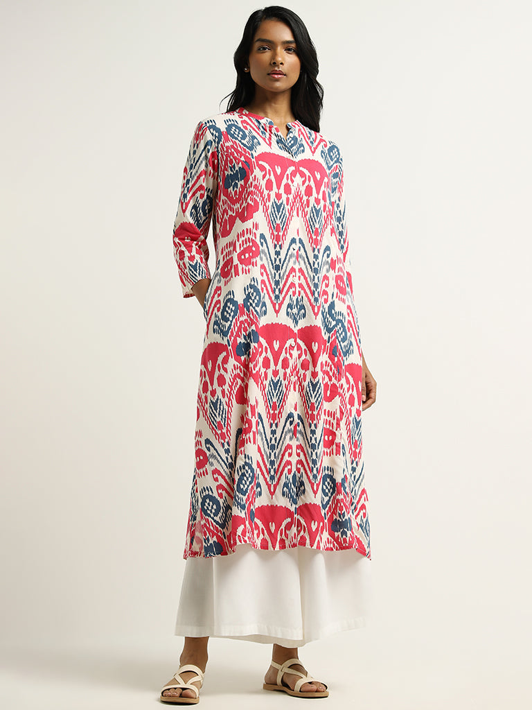 Utsa Pink Ikat Printed Kurta