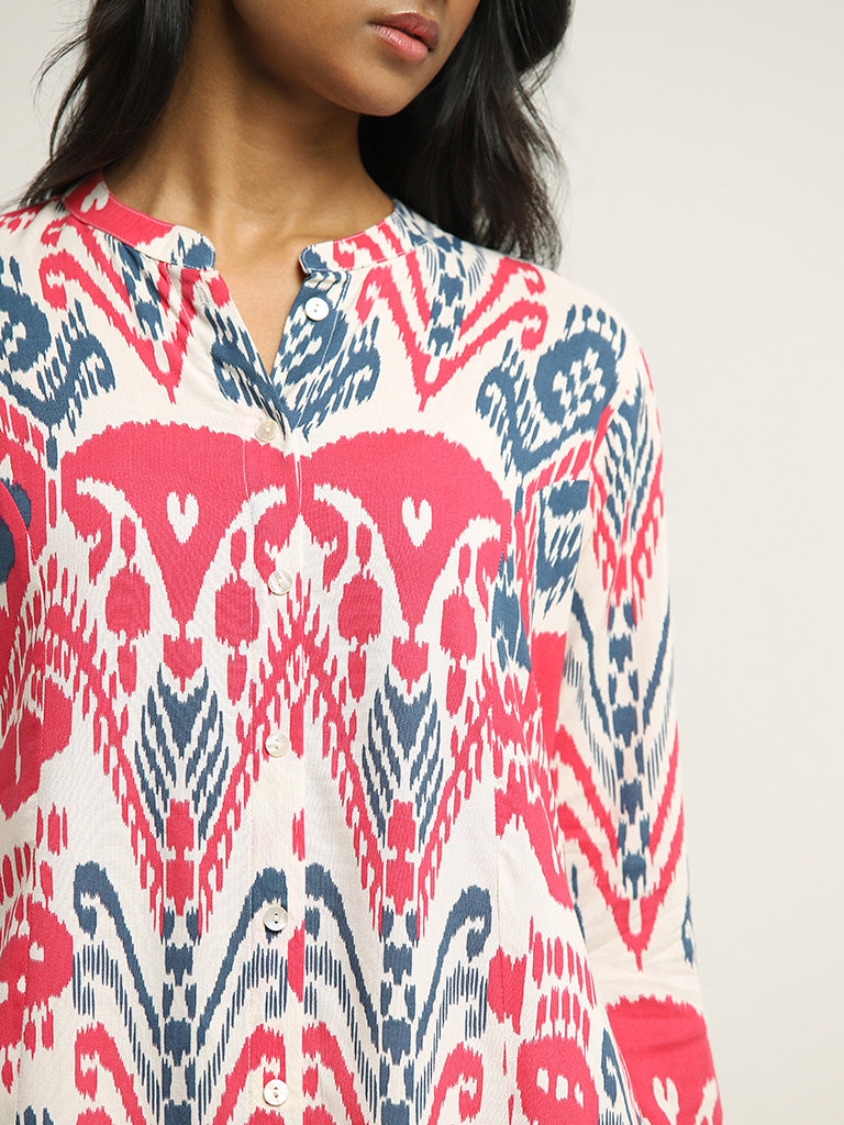 Utsa Pink Ikat Printed Kurta