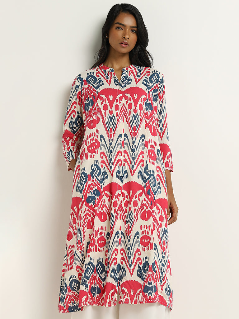 Utsa Pink Ikat Printed Kurta