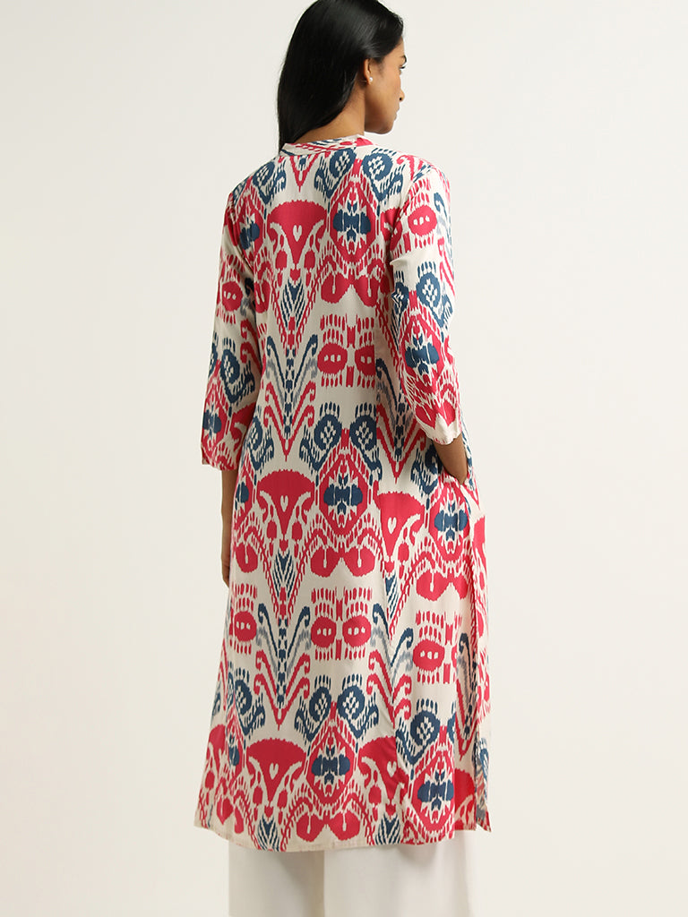 Utsa Pink Ikat Printed Kurta