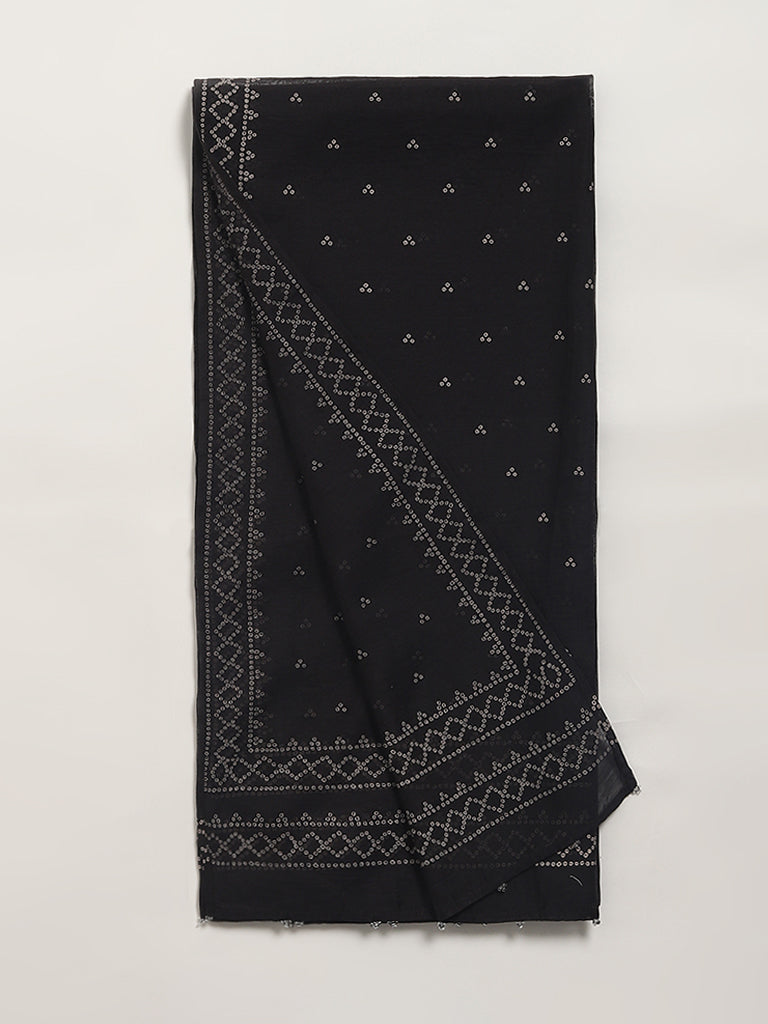 Zuba Black Bandhani Printed Cotton Blend Stole