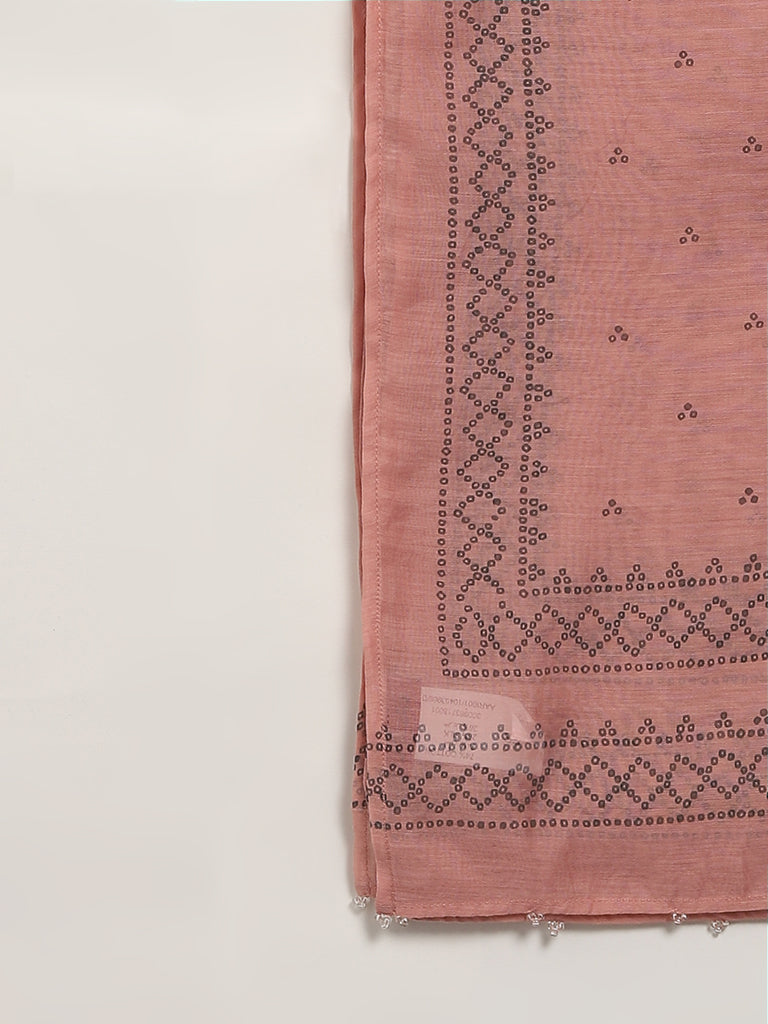 Zuba Pink Bandhani Printed Cotton Blend Stole