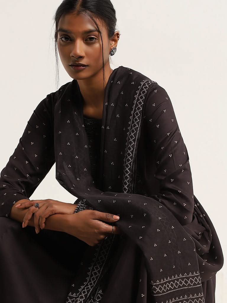 Zuba Black Embroidered Kurta