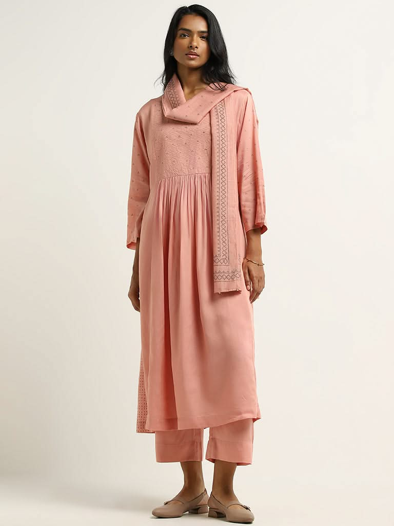 Zuba Pink Embroidered Kurta