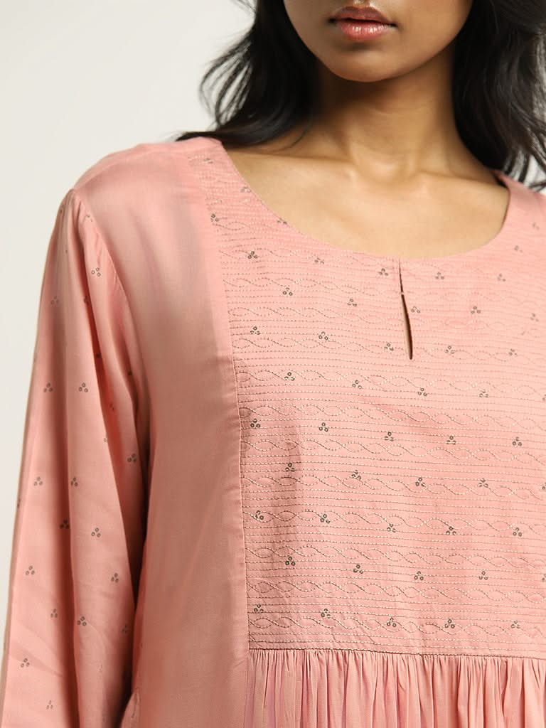 Zuba Pink Embroidered Kurta