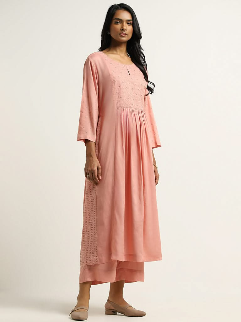 Zuba Pink Embroidered Kurta