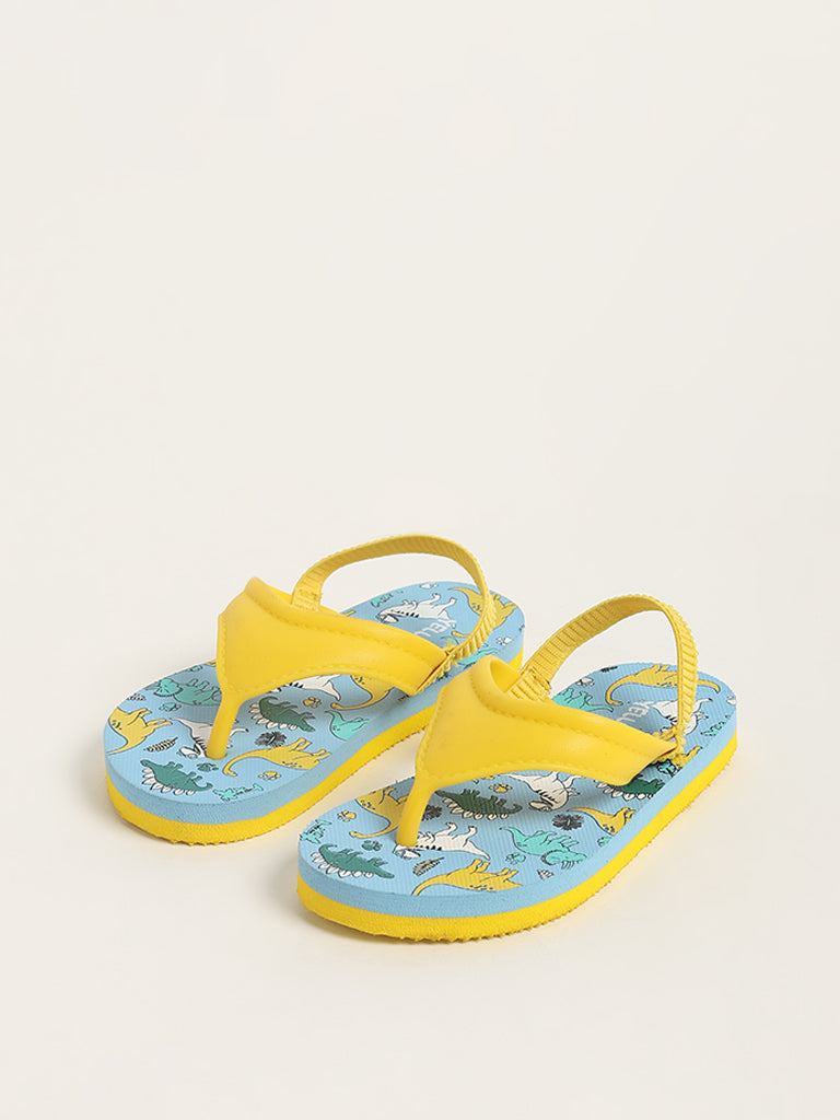 Yellow Dino Print Yellow & Blue Flip-Flops